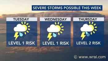Level 1 risk for storms Tuesday, WRAL Weather Alert Day issued for Thursday
