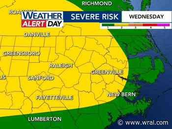 Level 1 risk for storms Tuesday, WRAL Weather Alert Day issued for Wednesday & Thursday