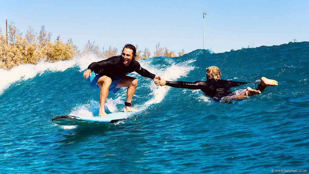 Matthew McConaughey trades in the film set for the waves as he goes surfing with pal: 'Magic carpets'