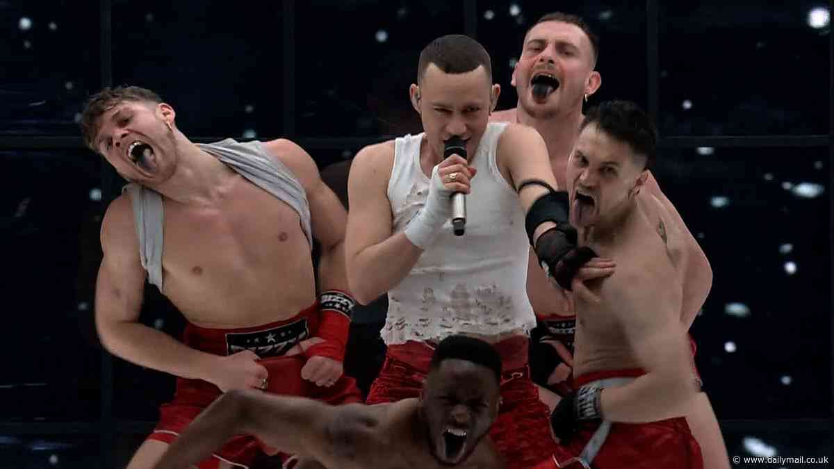 Eurovision fans share concern for Olly Alexander's 'shaky vocals' as he performs UK entry live for the first time with shirtless dancers and raunchy moves