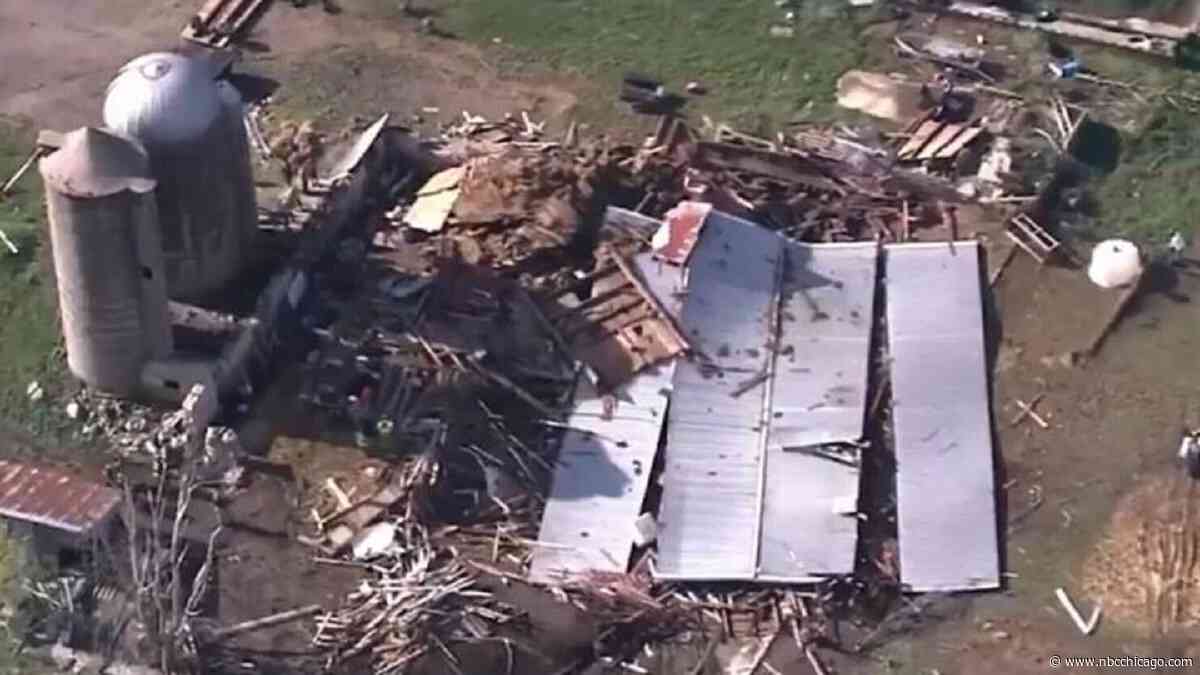 Barn collapses in Harvard during severe storms, leaving over a dozen animals unaccounted for