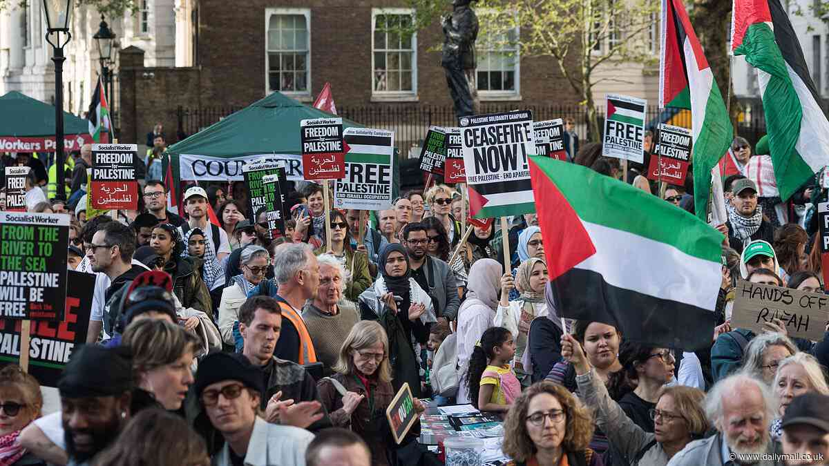 Downing Street is surrounded by 5,000 pro-Palestinian protesters as huge crowds demonstrate after Israel's forces seized the Rafah border crossing