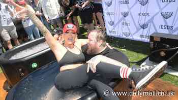 Jelly Roll and Bunnie Xo jump into an ice bath to celebrate completing 2 Bears 5K at the Rose Bowl... after she addressed her controversial 'hall pass' comments