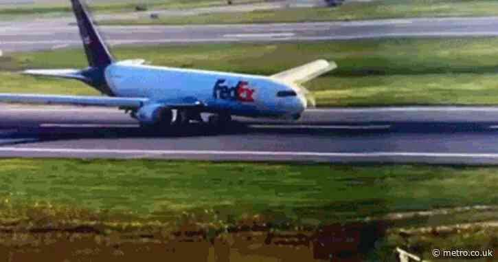 Boeing 767 plane’s nose crashes onto runway after it’s forced to make emergency landing