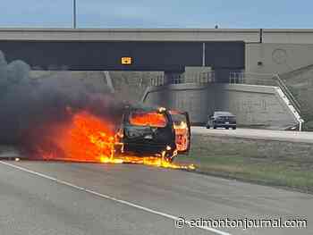 Police investigating after car found on fire on Anthony Henday Drive