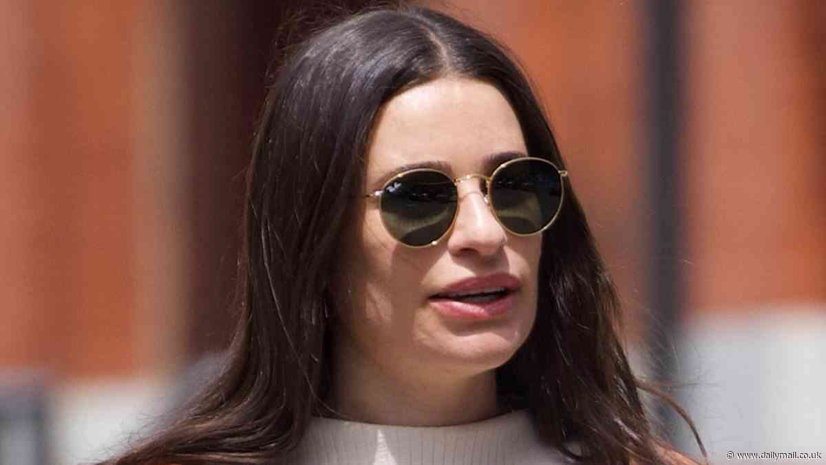 Lea Michele showcases baby bump in figure-hugging tank dress while on a walk with son Ever, 3, in NYC... after wowing at Met Gala in turquoise Rodarte gown