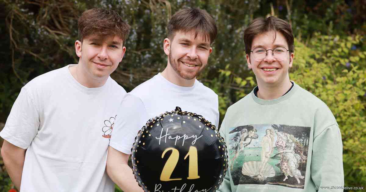 Gateshead triplets Oscar, Isaac and Theo celebrate 21st birthday