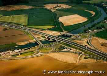 Aerial view of new Samlesbury M6 motorway junction