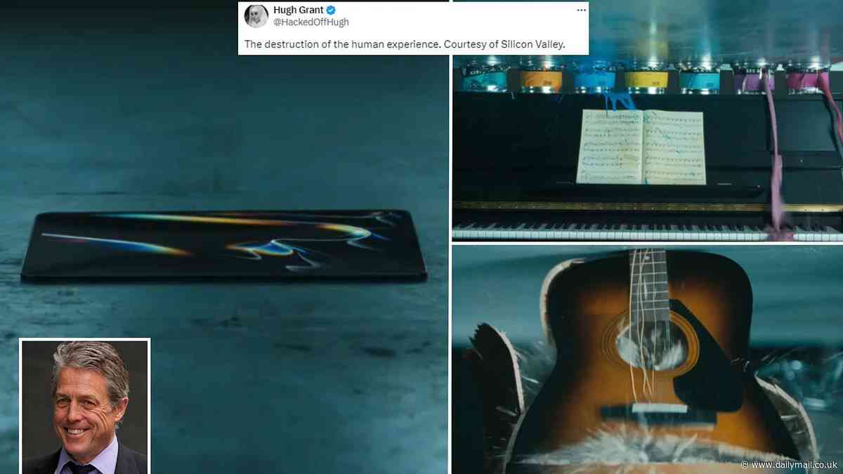 Apple's new iPad advert featuring musical instruments being crushed is SLAMMED by critics - as actor Hugh Grant deems it the 'destruction of the human experience'
