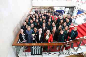 Newcastle United Women's football team honoured at a Civic reception following promotion