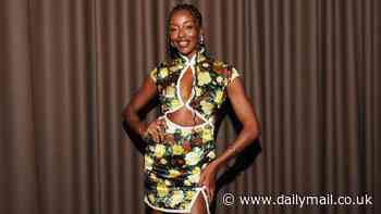 Celebrity Big Brother host AJ Odudu flaunts her legs in a daring floral mini dress as she attends glamorous HURR Flex dinner party launch