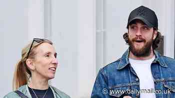 Aaron Taylor-Johnson, 33, rocks double denim look as he fuels up on coffee during sunny stroll with his wife Sam, 57