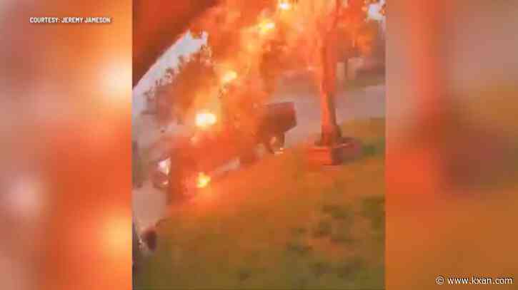 WATCH: Truck likely deemed total loss after lightning strike in Hutto