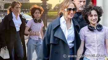 Jennifer Lopez and her child Emme enjoy a day of art and culture as they visit the Louvre Museum in Paris