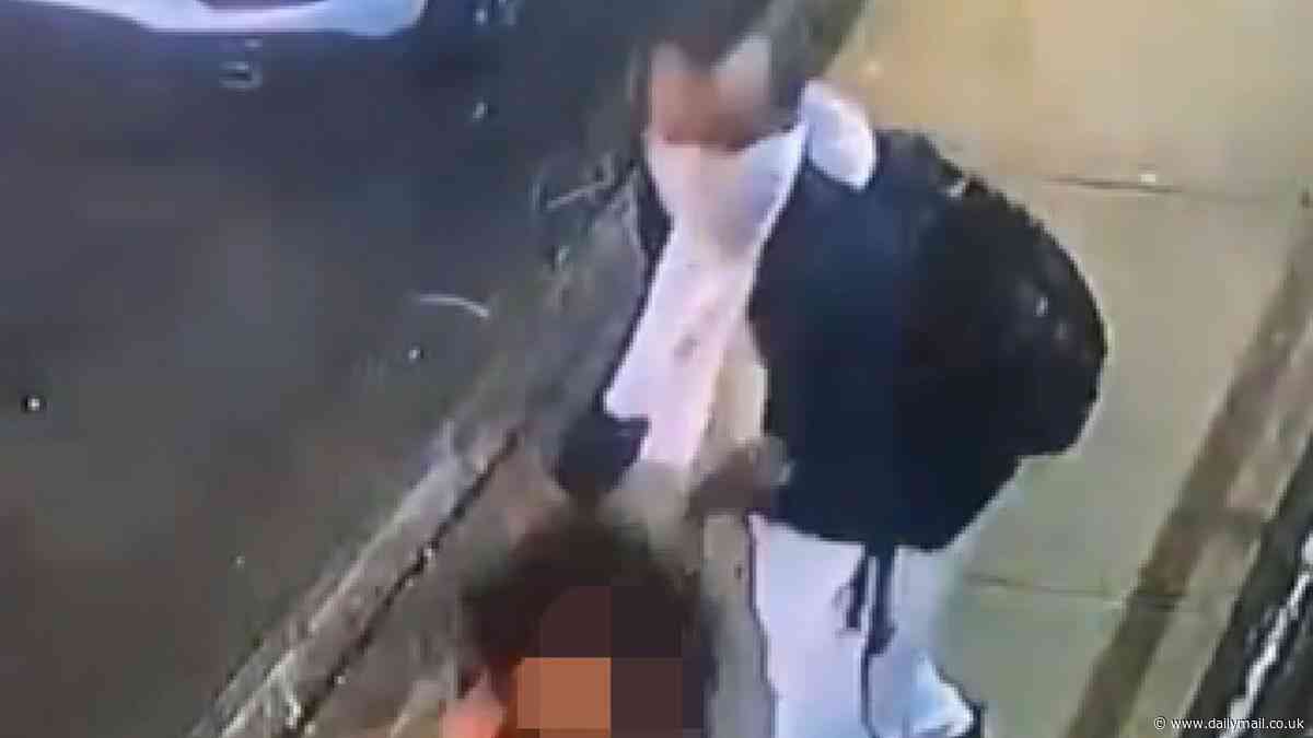 Disturbing moment New York man throws a belt around woman's neck and drags her behind a car as she walks down the street