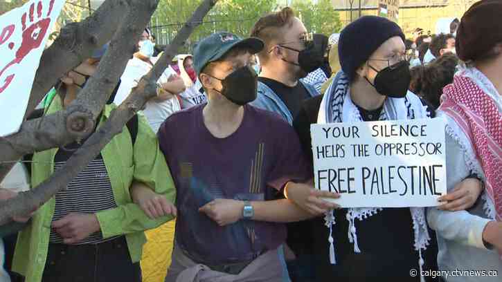 Police move in after encampment erected at University of Calgary for pro-Palestinian protest