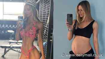 Olly Murs' bodybuilder wife Amelia shares a photo of her ripped physique beside a pregnancy throwback snap after welcoming newborn daughter Madison
