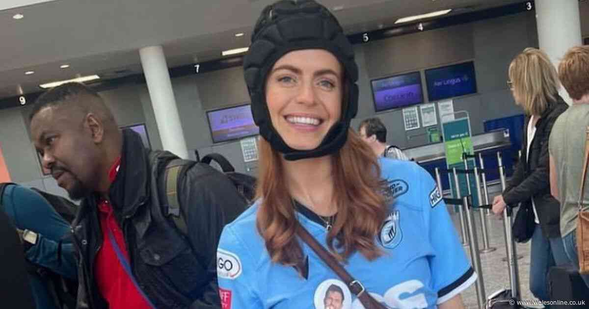 Sophie Evans dresses up as rugby star husband in brilliant hen party pictures