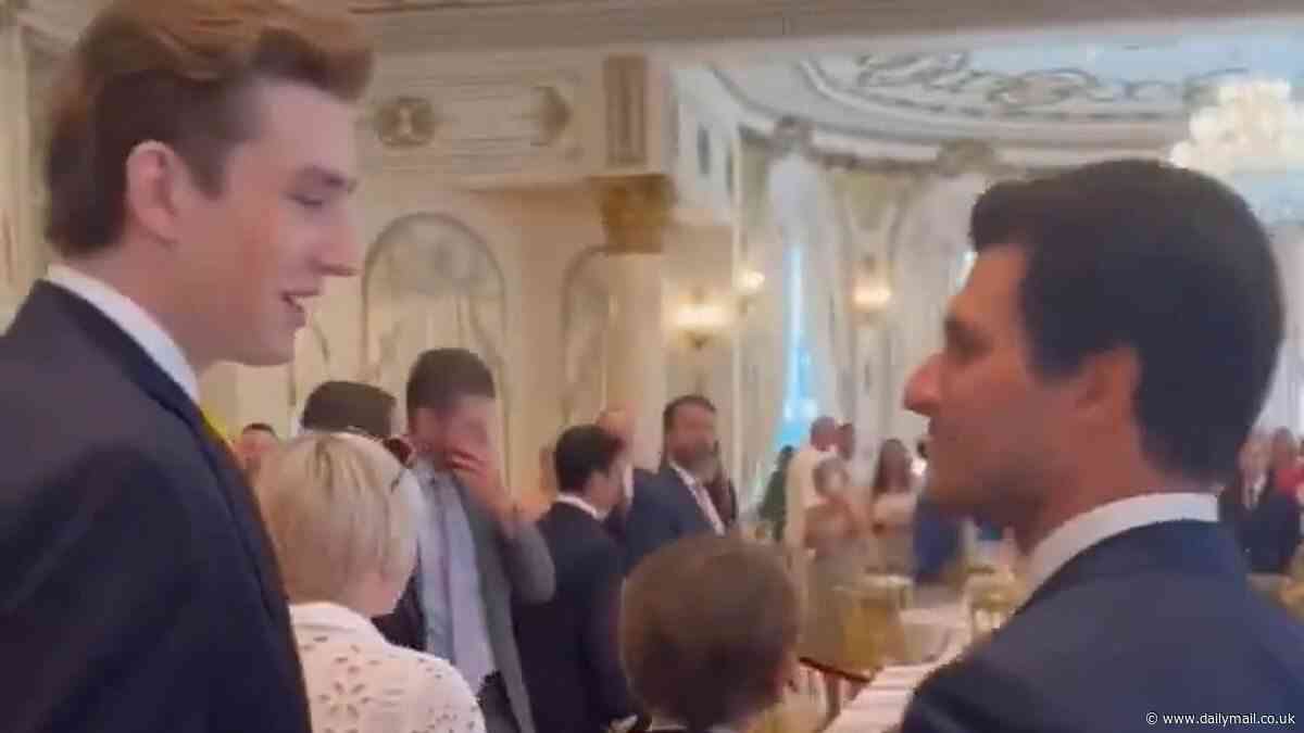 Barron Trump's voice is heard for first time as former president's 6'7 son is heard speaking to guest at Mar-a-Lago event