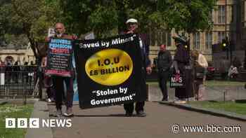 Miners' pension campaigners march at Westminster