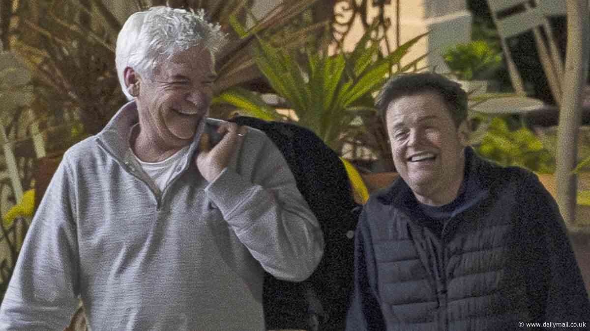 Phillip Schofield can't contain his laughter as he steps out for a wholesome dinner with cheerful Declan Donnelly as he eyes up TV comeback