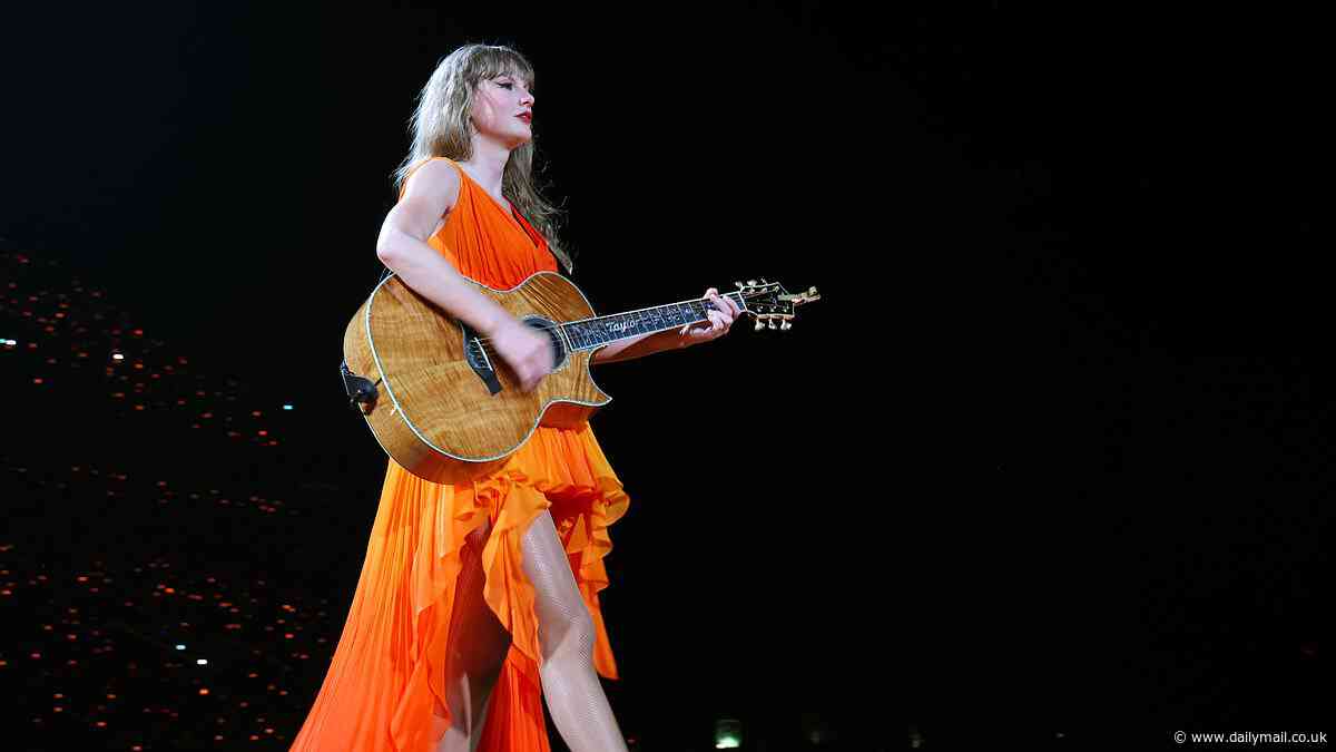 Taylor Swift wows in an orange ruffle dress as she takes to the stage for third night in Paris on her iconic Eras Tour