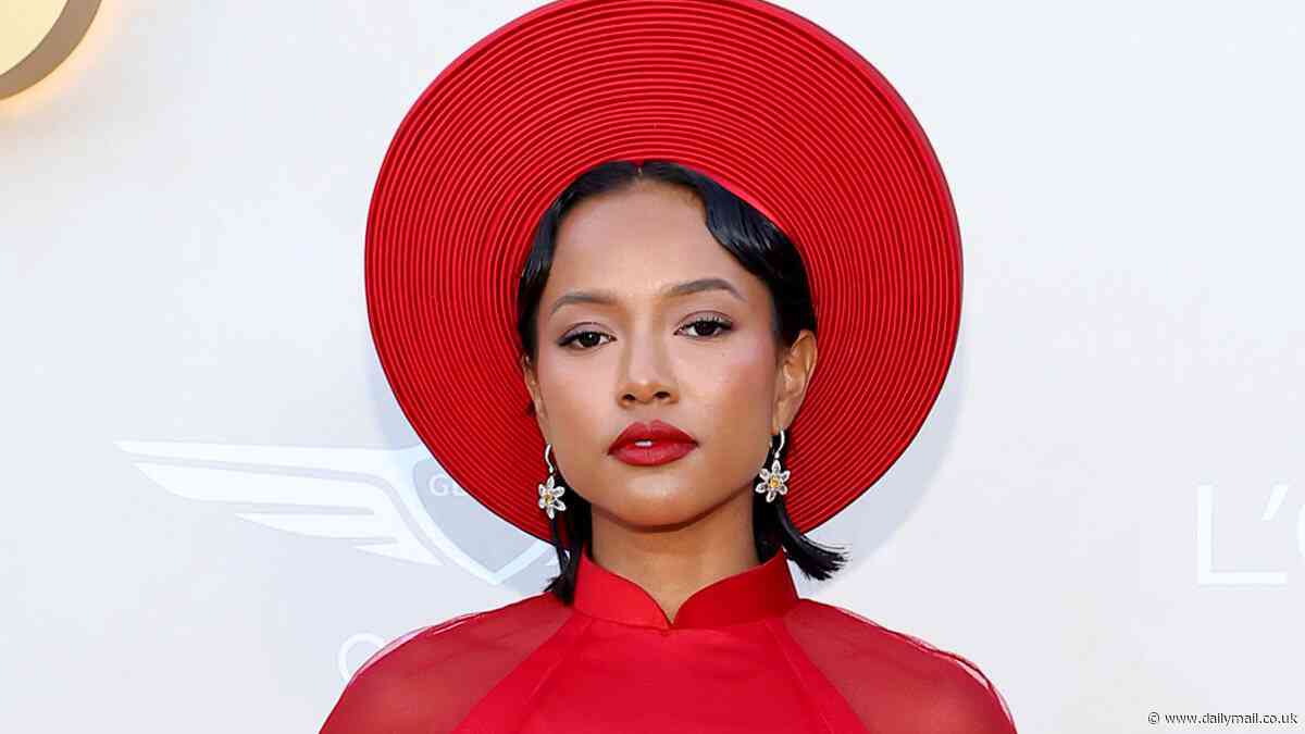 Karrueche Tran makes jaws drop in a striking all red outfit at starry Gold Gala in Los Angeles... after addressing THOSE Chris Brown and Quavo diss tracks