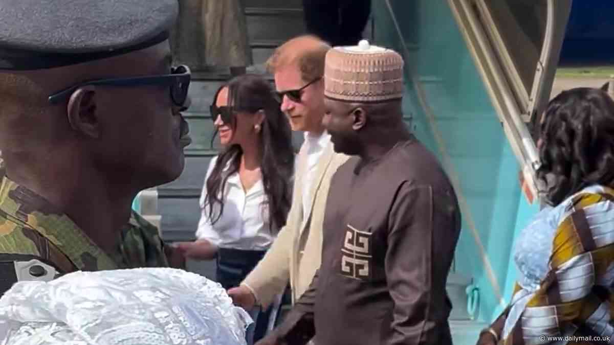 Harry and Meghan touch down in Lagos: Duke and Duchess land in Nigerian capital Lagos after spending two days in Abuja on their 'quasi-royal' tour