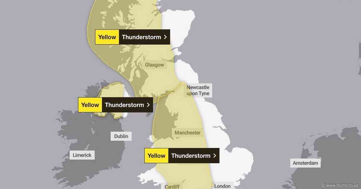 Brits face three days of 'danger to life' thunderstorm warnings as Met Office forecasts weather chaos