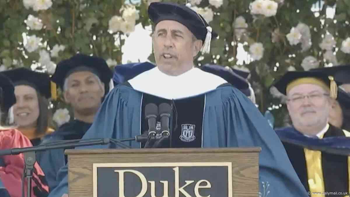 Duke University students holding Palestine flags WALK OUT of graduation as Jerry Seinfeld is introduced to speak