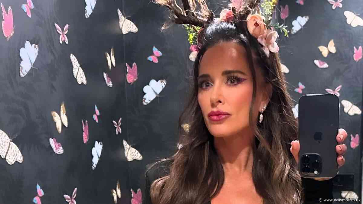 Kyle Richards returns to Real Housewives of Beverly Hills as she films reality show in plunging black dress at Sutton Stracke's party