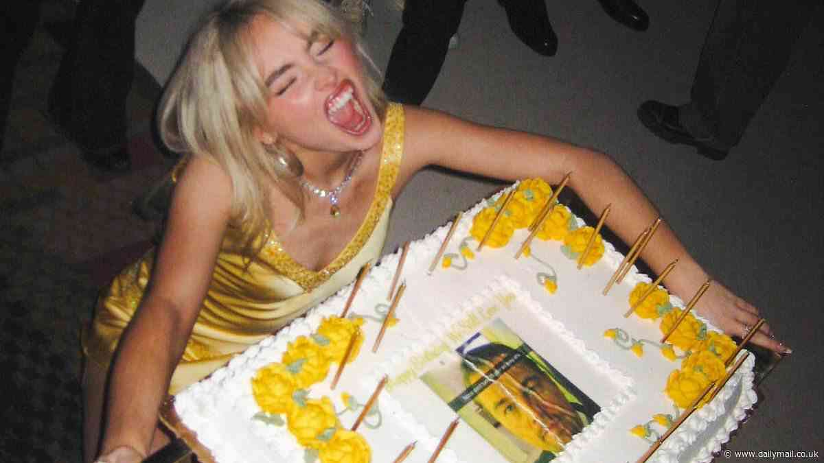 Sabrina Carpenter's boyfriend Barry Keoghan throws her 25th birthday party with cake featuring hilarious Leonardo DiCaprio meme about actor dating younger women