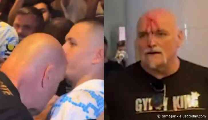 Video: John Fury bloodied from head butt to Oleksandr Usyk team member ahead of Tyson Fury's title unifier