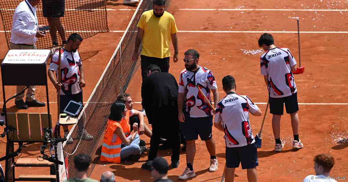 Italian Open matches suspended as protestors cause havoc on court and glue themselves in stands