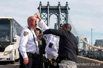 NYPD officer appears to pepper spray himself while trying to break up pro-Gaza protest