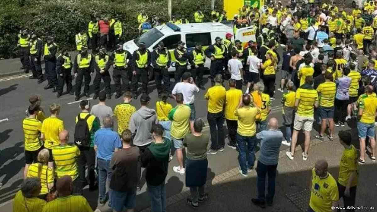Police confirm a man has been charged and a second has been bailed after a Leeds fan was attacked outside Norwich City's Carrow Road stadium following play-off semi-final draw