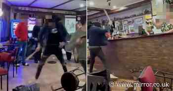 Moment brawl breaks out at British-run pub in Costa Brava with bar stools and baseball bats thrown