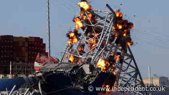 Crews detonate explosives to demolish part of Baltimore bridge and free stricken cargo ship
