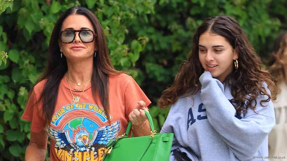 Kyle Richards is a cool mom in Van Halen shirt as she enjoys walk with daughter Portia, 16, in LA... after returning to film RHOBH season 14