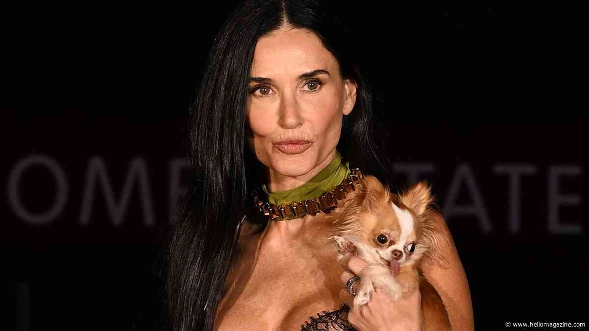 Demi Moore, 61, showcases her ageless physique in sheer lace dress with her chihuahua Pilaf