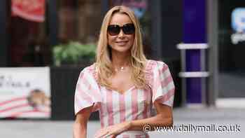 Amanda Holden looks sensational in pink and white striped trousers and matching top as she arrives at Heart Breakfast studios