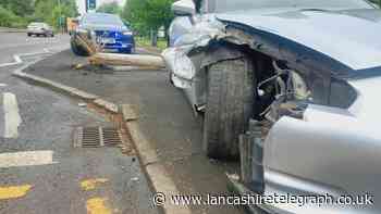 Driver wrecks wooden pole after crash in Blackburn
