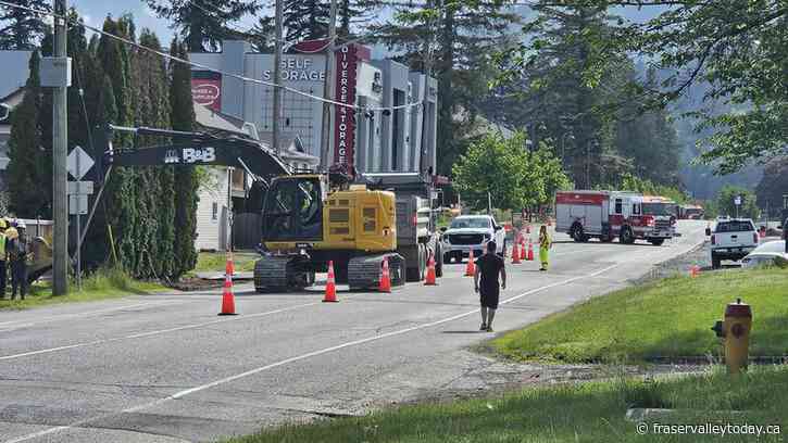 Keith Wilson Road closed after excavator reportedly strikes gas line Tuesday morning in Chilliwack