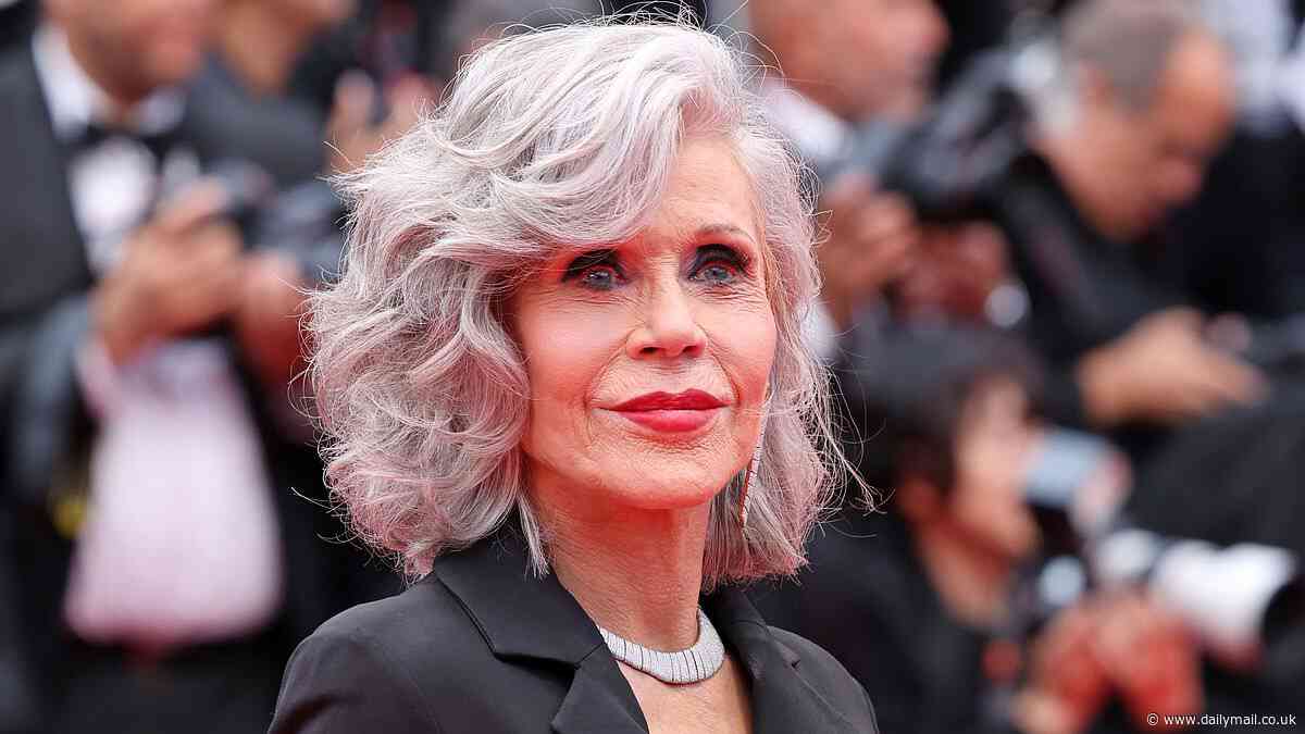 Jane Fonda, 86, is radiant in a bejewelled black suit as she arrives for The Second Act screening during Cannes Film Festival