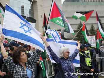 Protesters gather at Ottawa city hall as flag flies to mark Israel’s Independence Day
