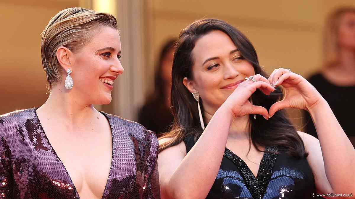 Cannes Film Festival jury members Lily Gladstone and Greta Gerwig put on an animated display as they pose in glam gowns together at opening premiere