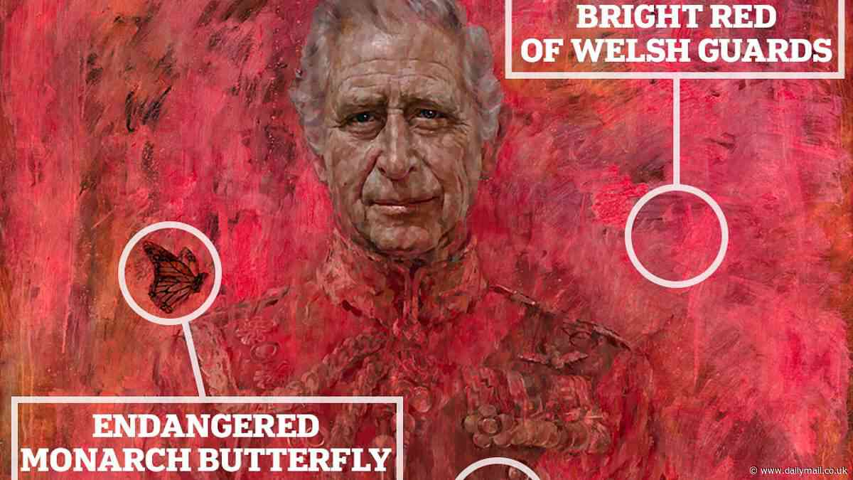Is Charles' portrait a warning about the future of the monarchy? How artist behind King's fiery painting used the red of the Welsh Guards and an endangered butterfly to 'tell multiple stories'