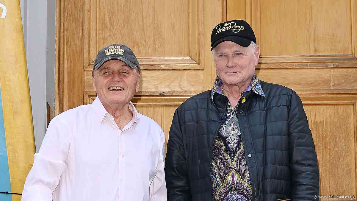 The Beach Boys stars Bruce Johnston, 81, and Mike Love, 83, reunite at Abbey Road Studios for the launch of their new Disney+ documentary