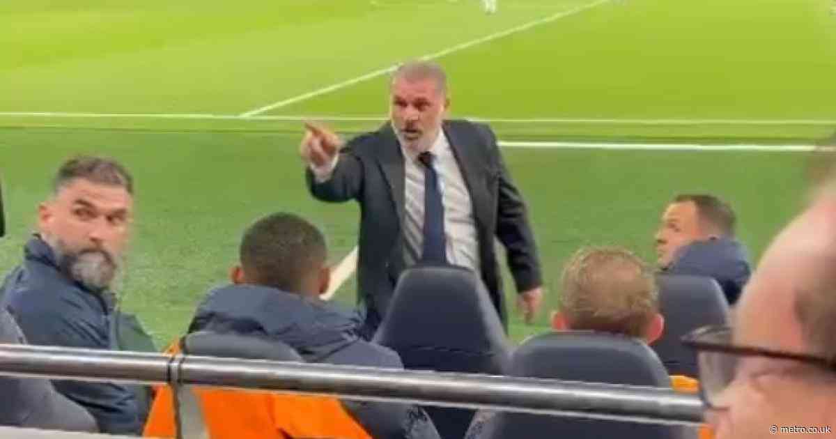 Ange Postecoglou angrily confronts Tottenham fan during Manchester City defeat