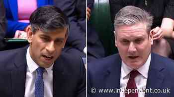 UK politics - live: Sunak faces tough PMQs battle with Starmer as Tories fear more defections to come